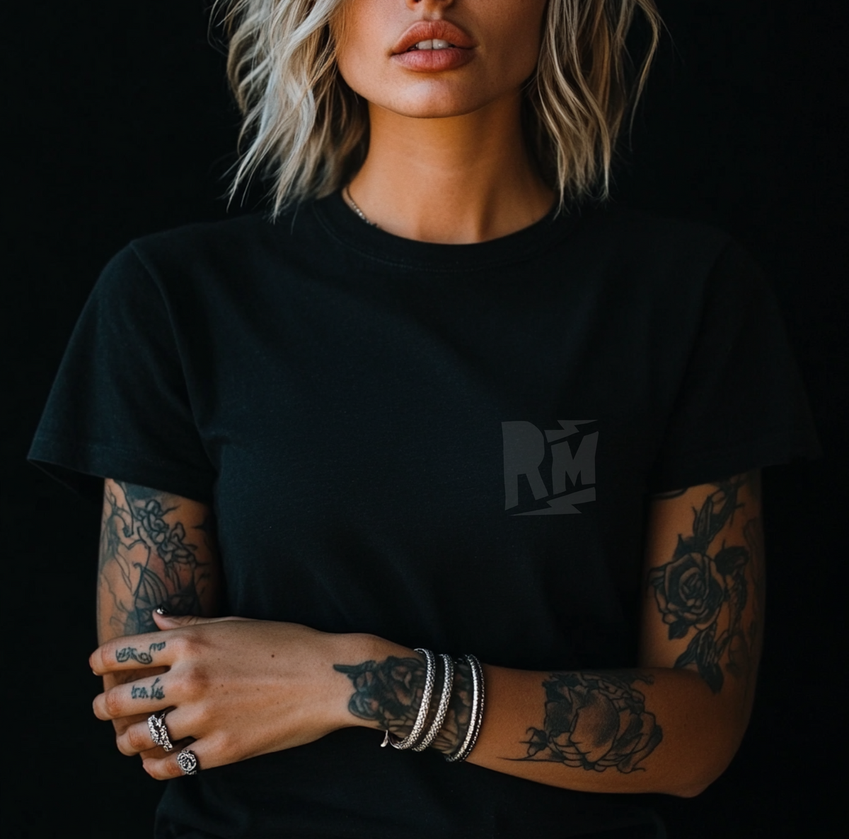 RM GET DIRT TEE BLACK/GREY PRINT WOMENS